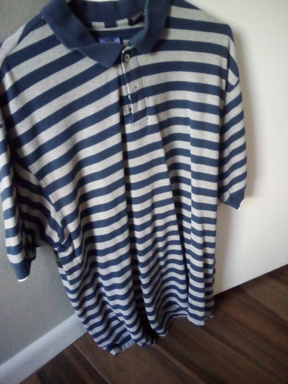 West Marine Nautical Gear Blue White Stripe Cotton S/S Polo Shirt L very good